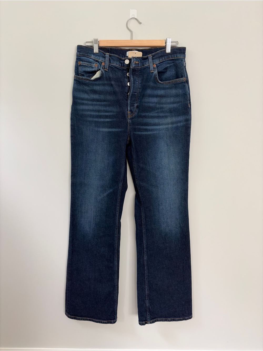 Re/Done Dark Wash Comfort Stretch 70’s Bootcut Button-Fly Jeans 31